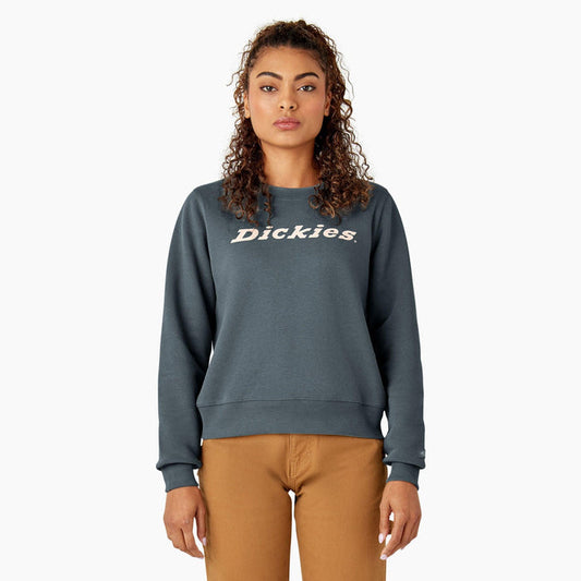 Dickies women's water repellent logo sweatshirt in stormy weather grey, front view