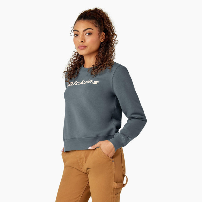 Dickies women's water repellent logo sweatshirt in stormy weather, detail view
