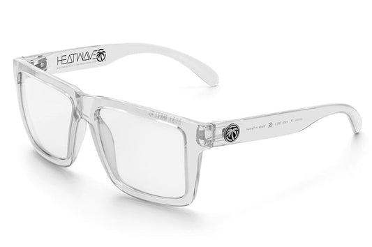 Heat Wave Visual XL Vise Z87+ safety sunglasses, Vapor X clear frame with clear lens, angled view