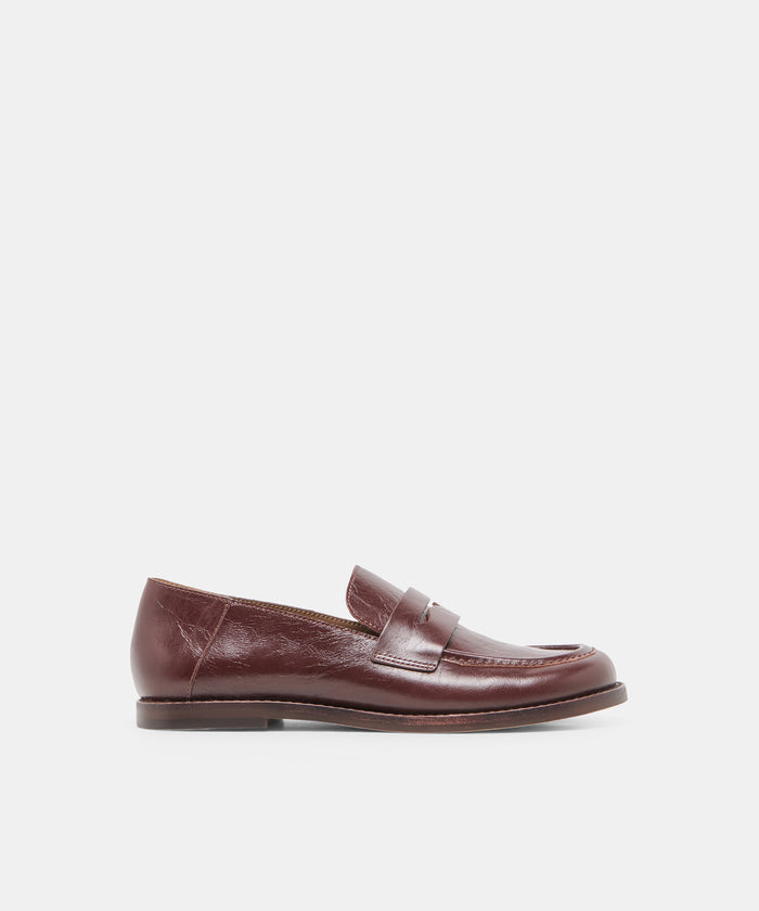 YASMYN Coffee Crinkle Patent Penny Loafers | Dolce Vita
