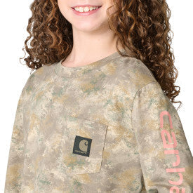 Youth Girls Long-Sleeve Faded Camo Pocket T-Shirt - Faded Camo