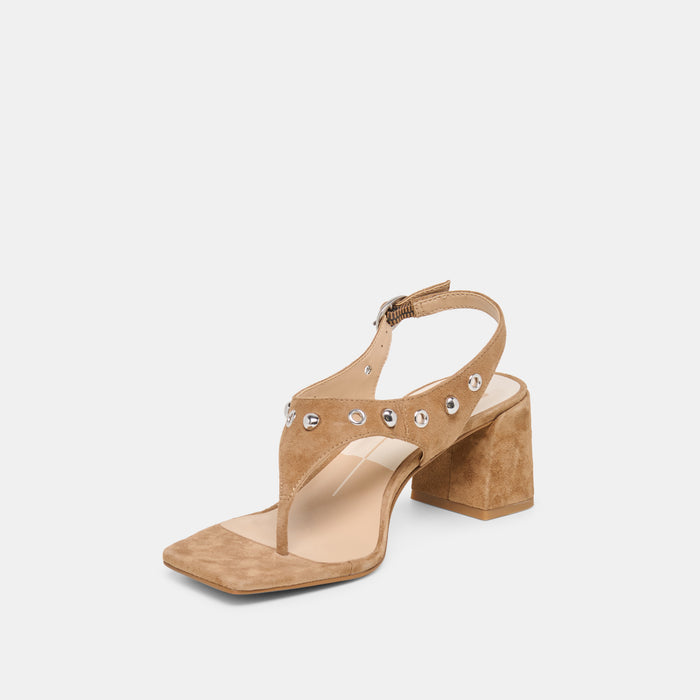 YVES STUD HEELS LT BROWN SUEDE