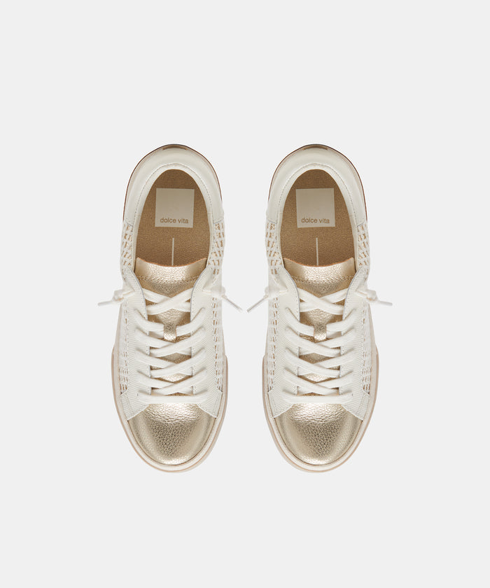 ZINA WIDE SNEAKERS BONE GOLD WOVEN